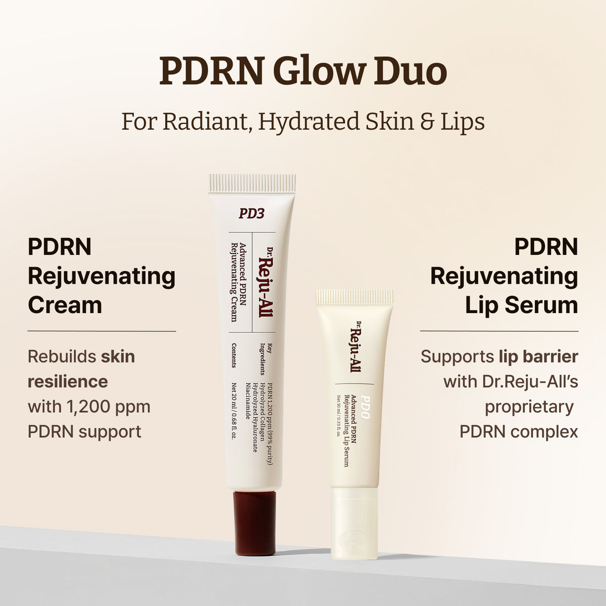 PDRN Glow Skin & Lip Duo: Advanced PDRN Rejuvenating Cream + Advanced PDRN Rejuvenating Lip Serum
