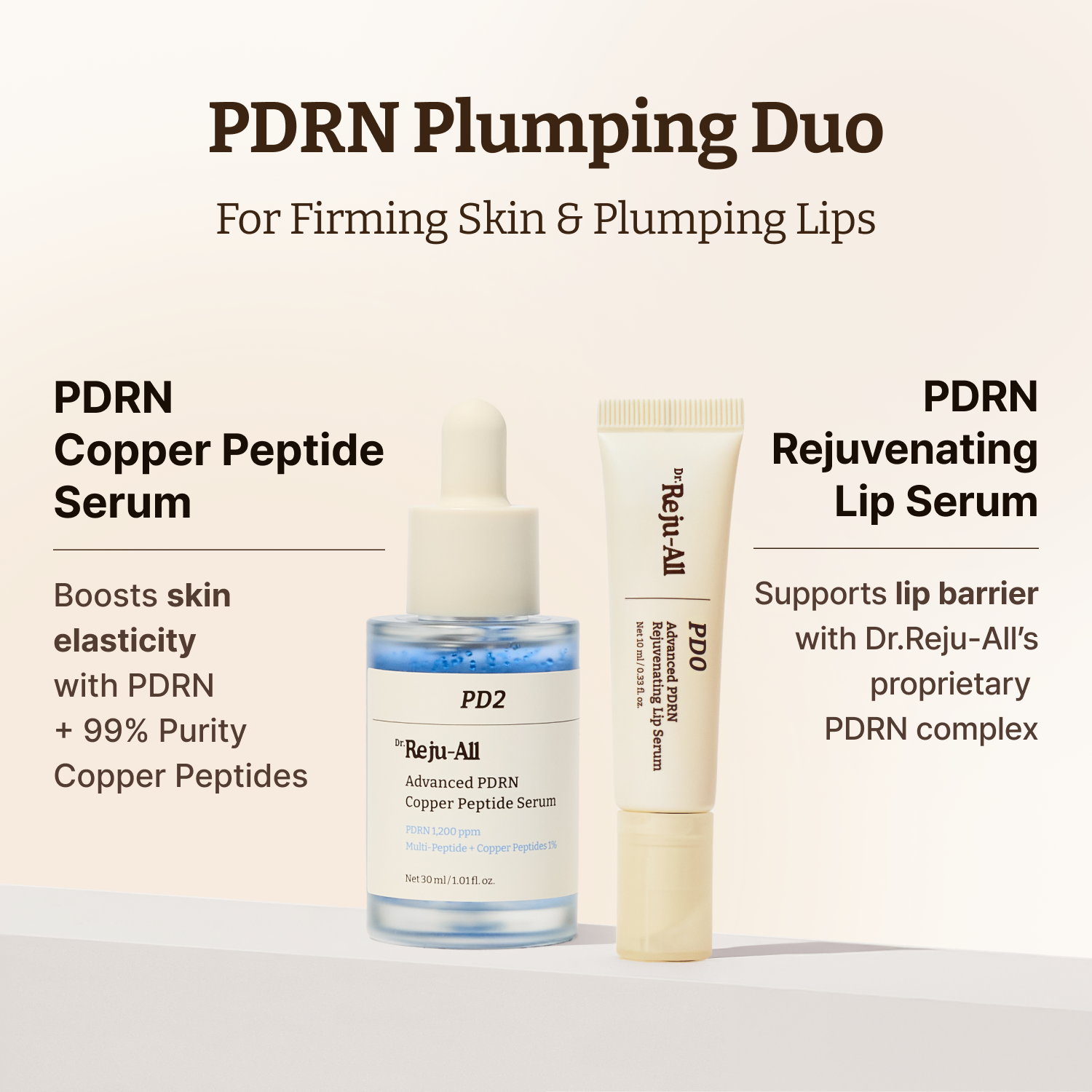 PDRN Plumping Duo: Advanced PDRN Copper Peptide Serum + Advanced PDRN Rejuvenating Lip Serum