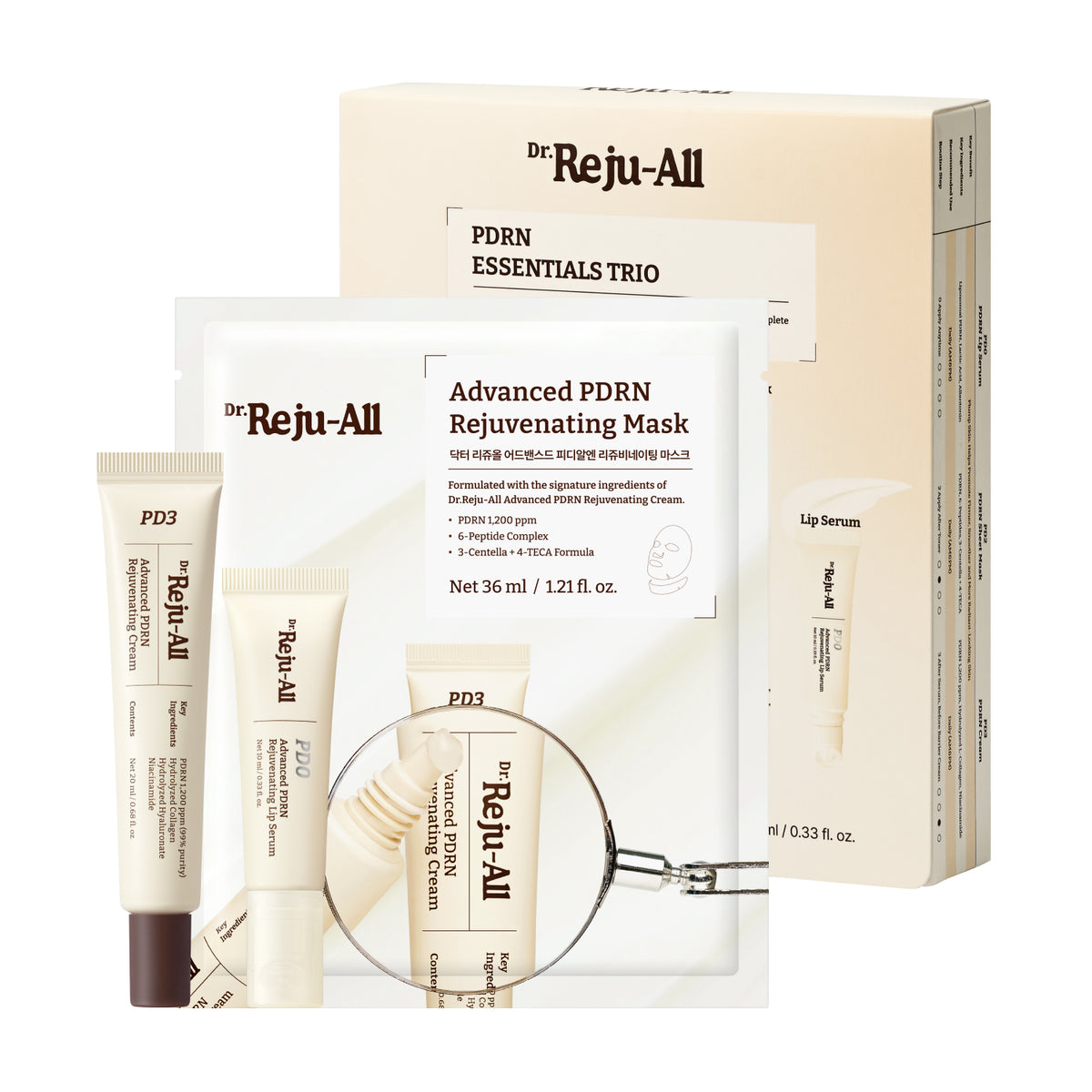 PDRN Essentials Trio: Advanced PDRN Rejuvenating Cream with Lip Serum & Mask